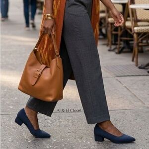 Rothy’s Navy Herringbone Pointed Toe Block Heel Shoes Size 11.5 New With Box